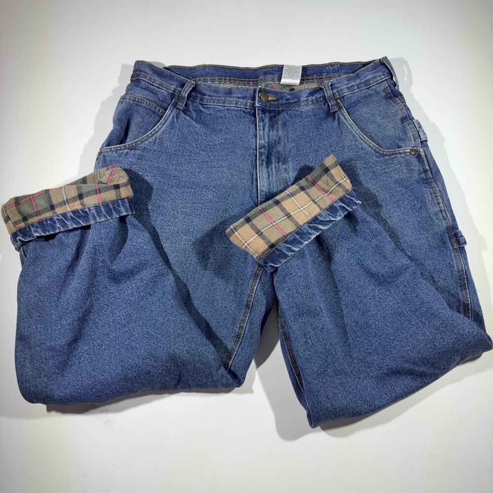 Lakin & McKey Trading Co. Flannel Fleece Lined Carpenter Jeans 36x30 Medium Blue - Picture 2 of 13